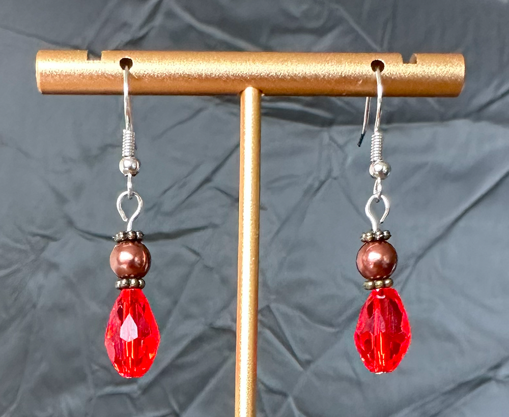1030 - Budget-Friendly Everyday Dangling Earrings - Orange and Bronze