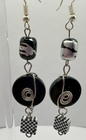 1007 - Black Dangling Earrings with Wire Swirl