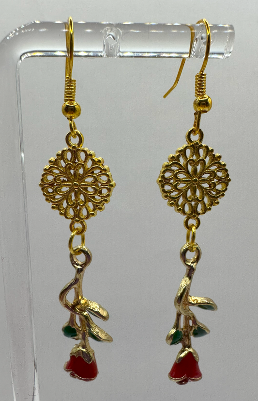 1008 - Simple Budget Red Flower Earrings