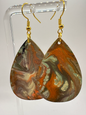 1016 - Green Acrylic Pour Painting Dangling Earrings with Bronze Highlights
