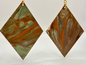 1022 - Green Acrylic Pour Painting Dangling Earrings with Orange Highlights