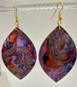 1027 -  Purple Acrylic Pour Painting Dangling Earrings with Red and Gold Highlights